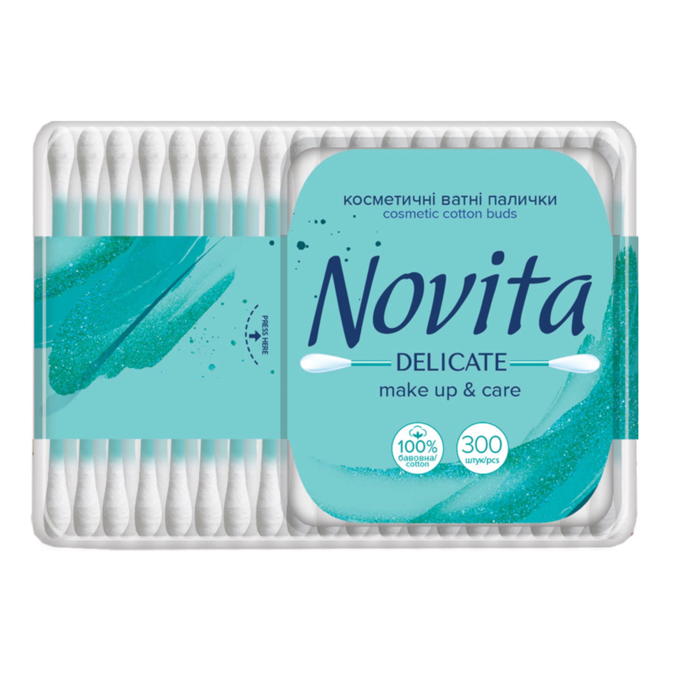 Палички ватні NOVITA Delicate в квадратнiй коробці моноблок 300шт/уп